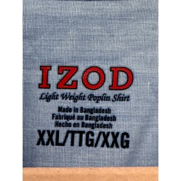 Izod Mens XXL Lightweight Poplin Button-Down Shirt Blue & White Plaid Preppy - Picture 3 of 4